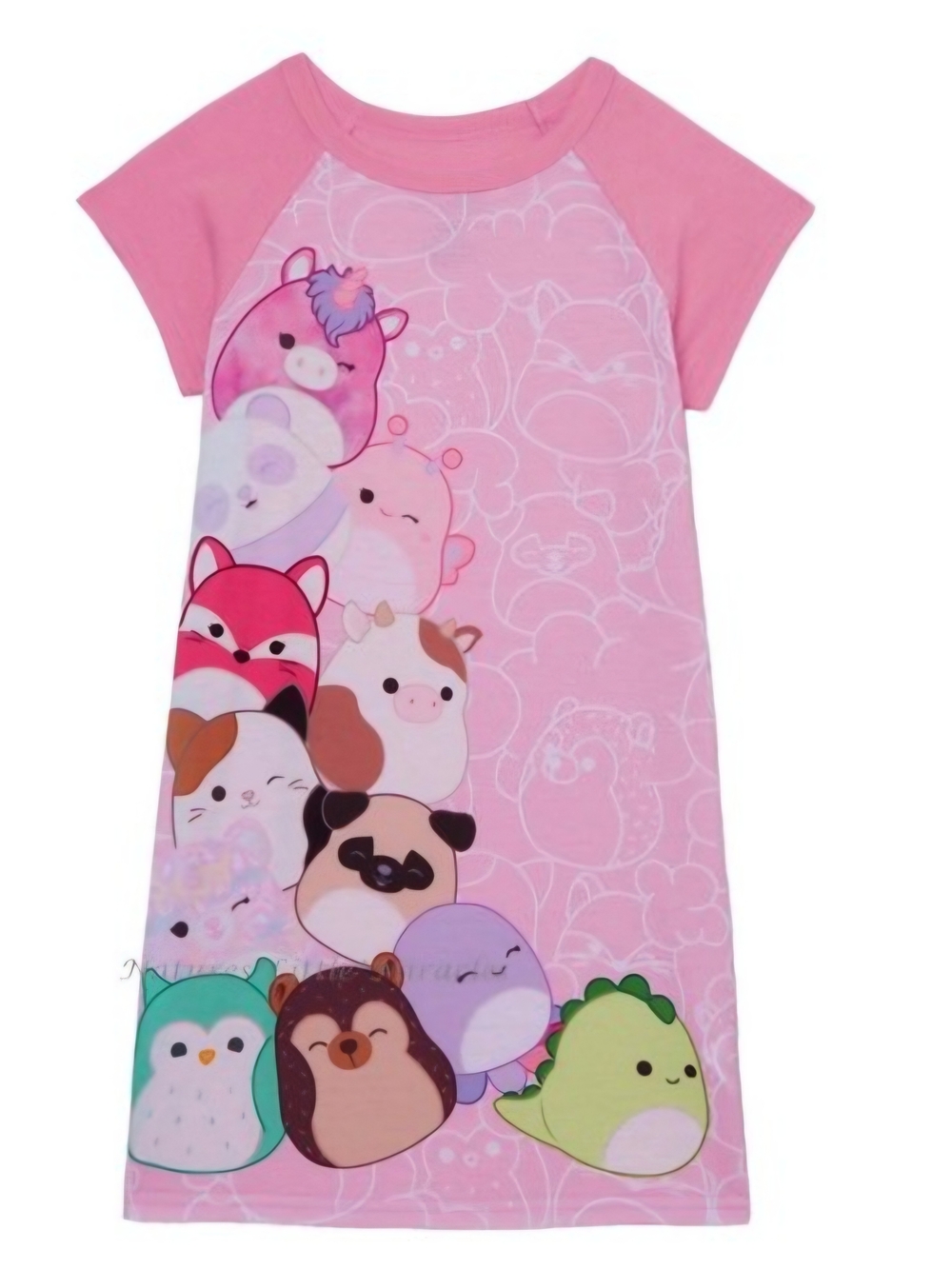 Squishmallow Pink Short-Sleeve Stacked Animal Print Nightgown